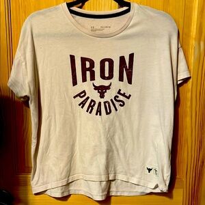 Under Armour White T-Shirt with Dark Pink Iron Paradise Graphic